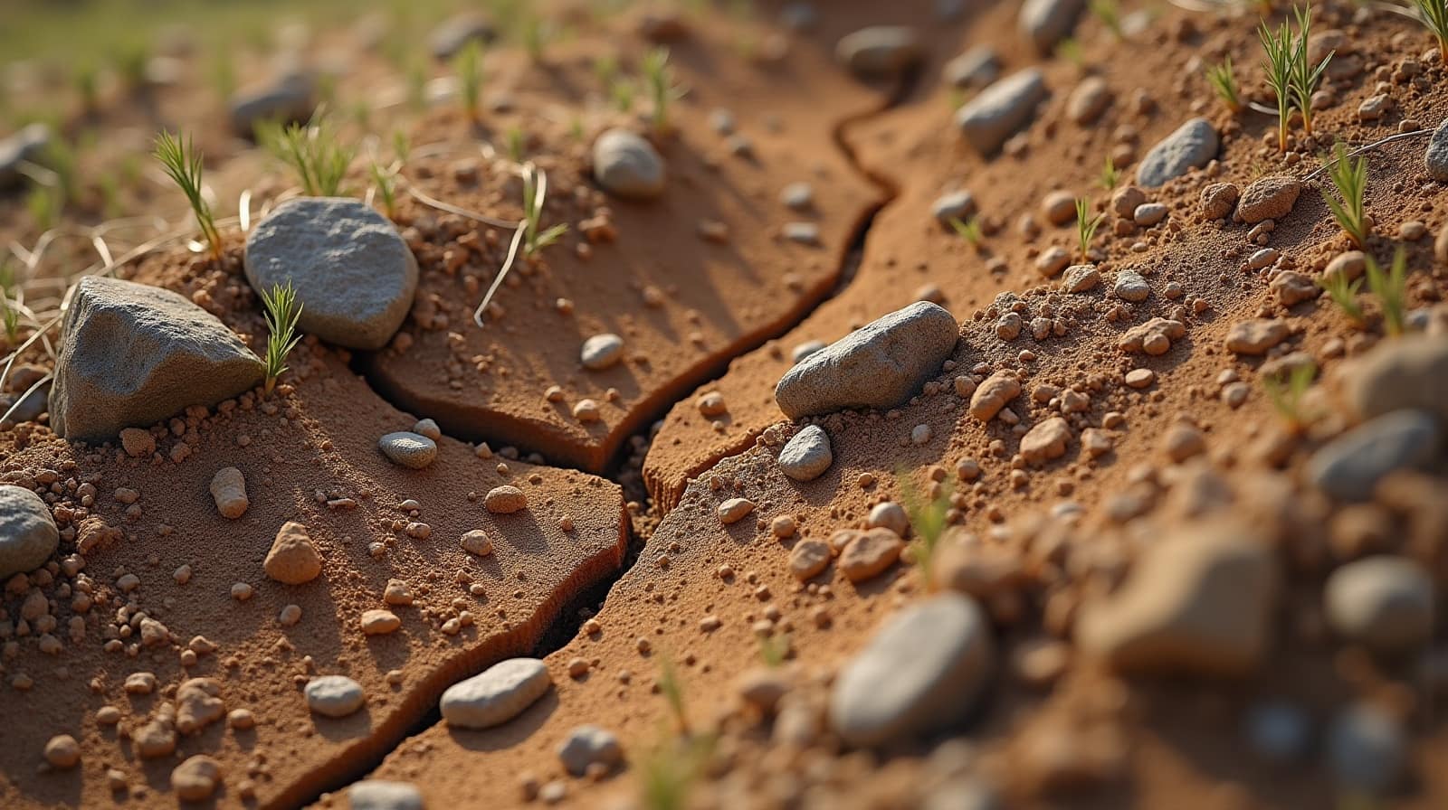 Talus présentant une fissuration de surface et un léger désordre de terrain, avant reprise.